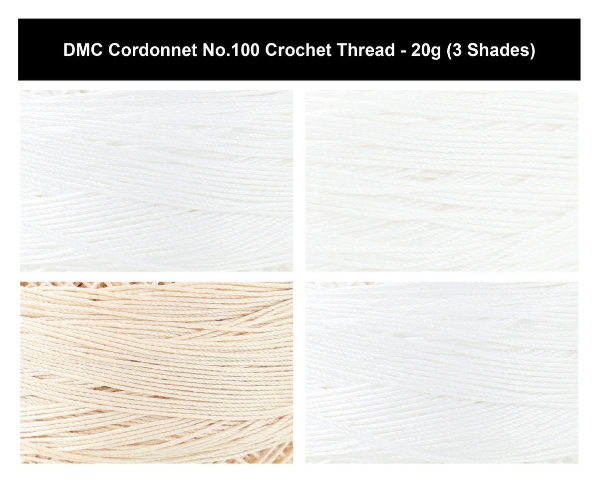 DMC Cordonnet No.100 Crochet Thread Yarn - 20g, 100% Double Mercerised Cotton, 6-Ply High-Gloss Strong Crochet & Knitting Thread for Lacework, Doilies & Crafts