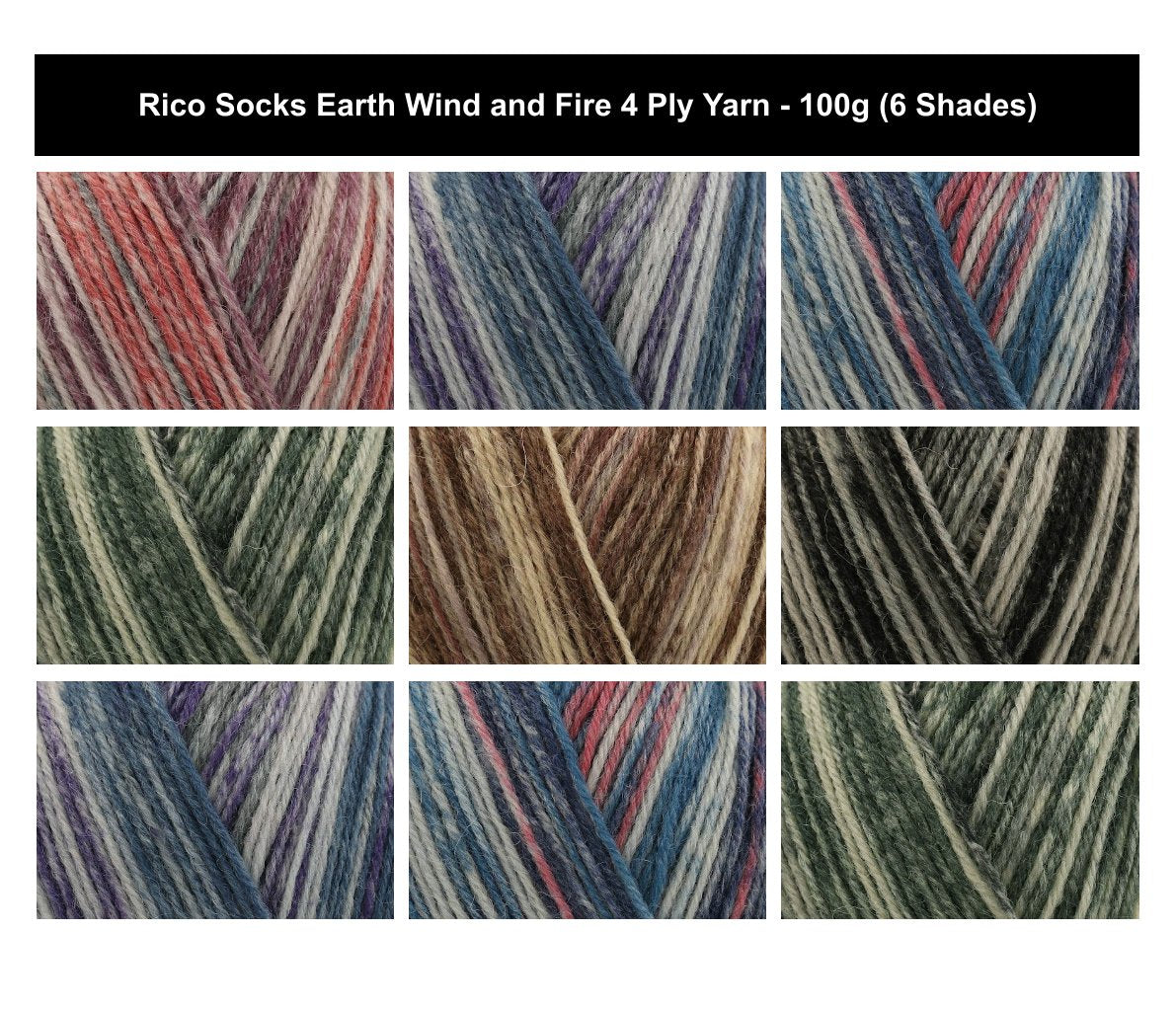 Rico Socks Earth Wind And Fire 4 Ply Yarn - 100G, Polyamide Wool Mix Self Patterning Soft Crochet Yarn Sock Knitting Wool for Luxury Socks, Sweaters & Beanies