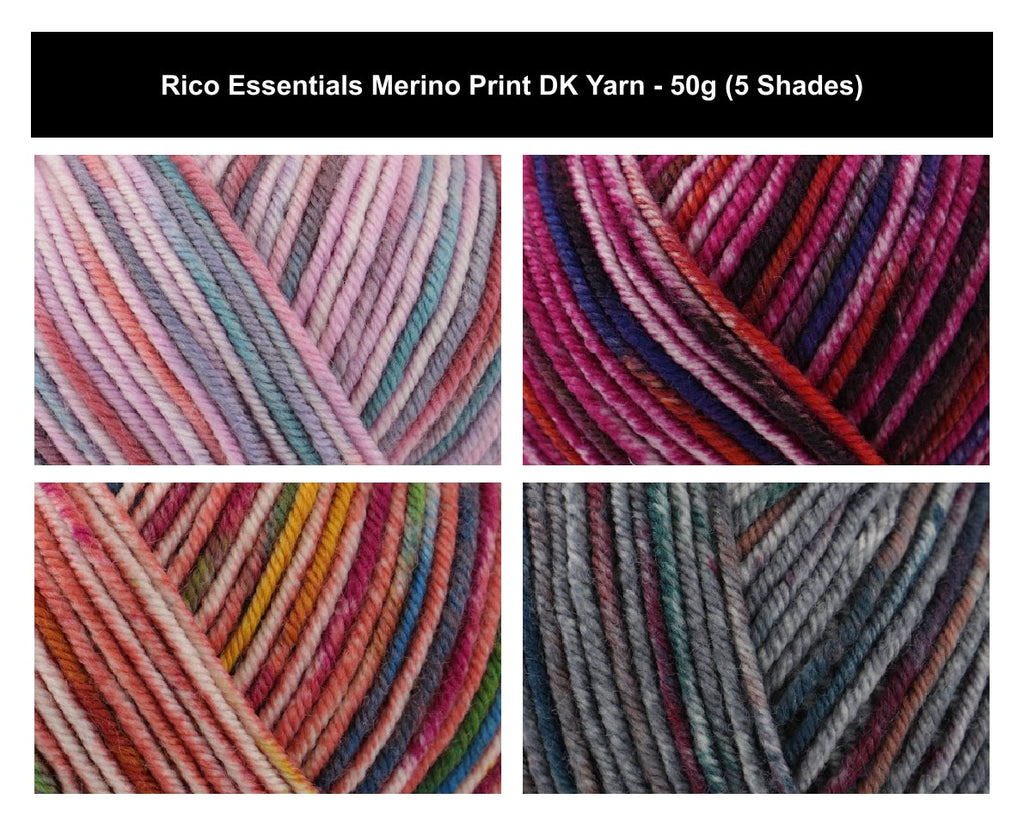 Rico Essentials Merino Print DK Yarn - 50G, Luxury 100% Merino Wool Self-Patterning Soft Double Knitting & Crochet Yarn for Jumpers, Cardigans & Sweaters