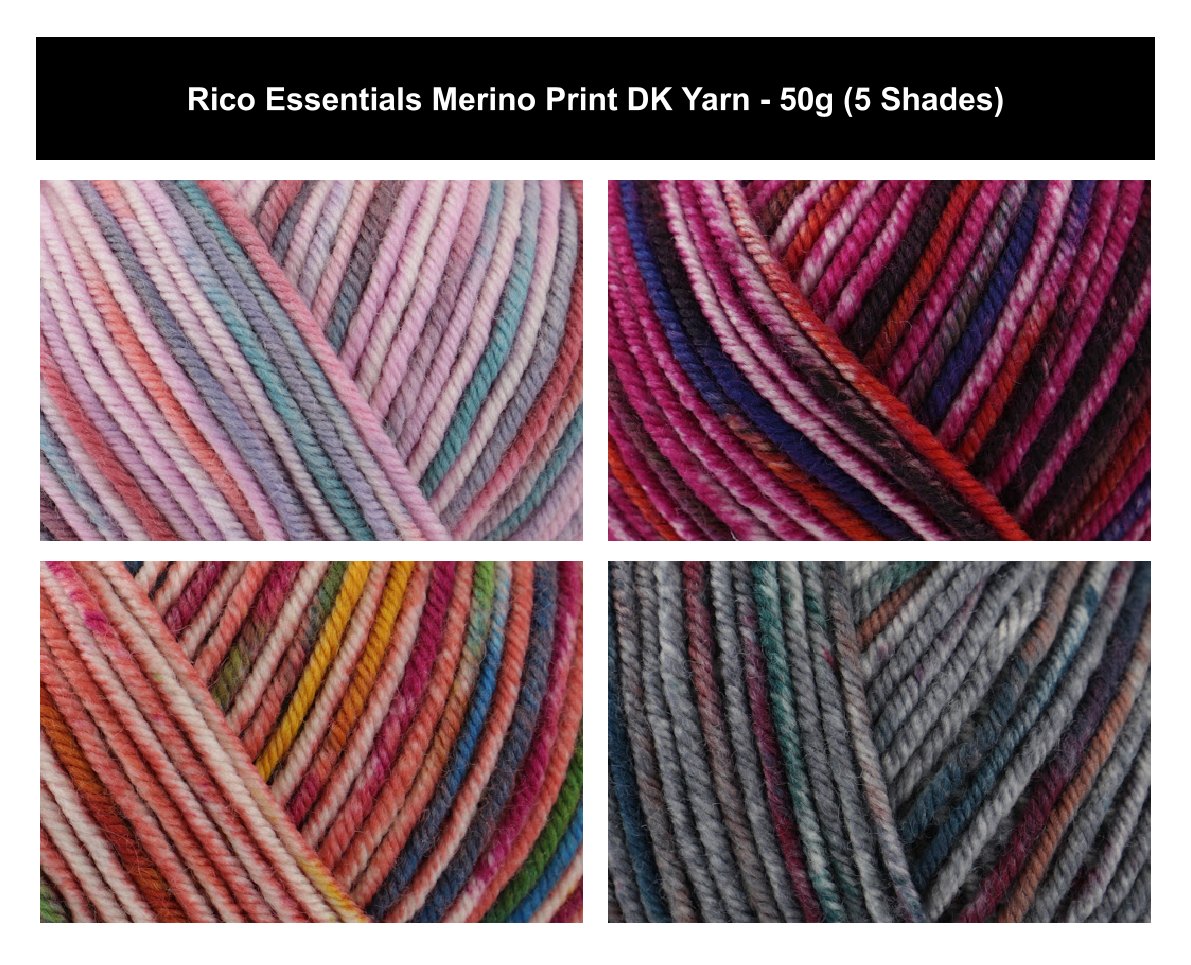 Rico Essentials Merino Print DK Yarn - 50G, Luxury 100% Merino Wool Self-Patterning Soft Double Knitting & Crochet Yarn for Jumpers, Cardigans & Sweaters
