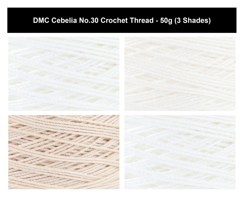 DMC Cebelia No.30 Crochet Thread Yarn - 50g, Double Mercerised Three-cord 100% Cotton Fade Resistant Knitting Yarn for Decorative Lacework, Doilies & Crafting
