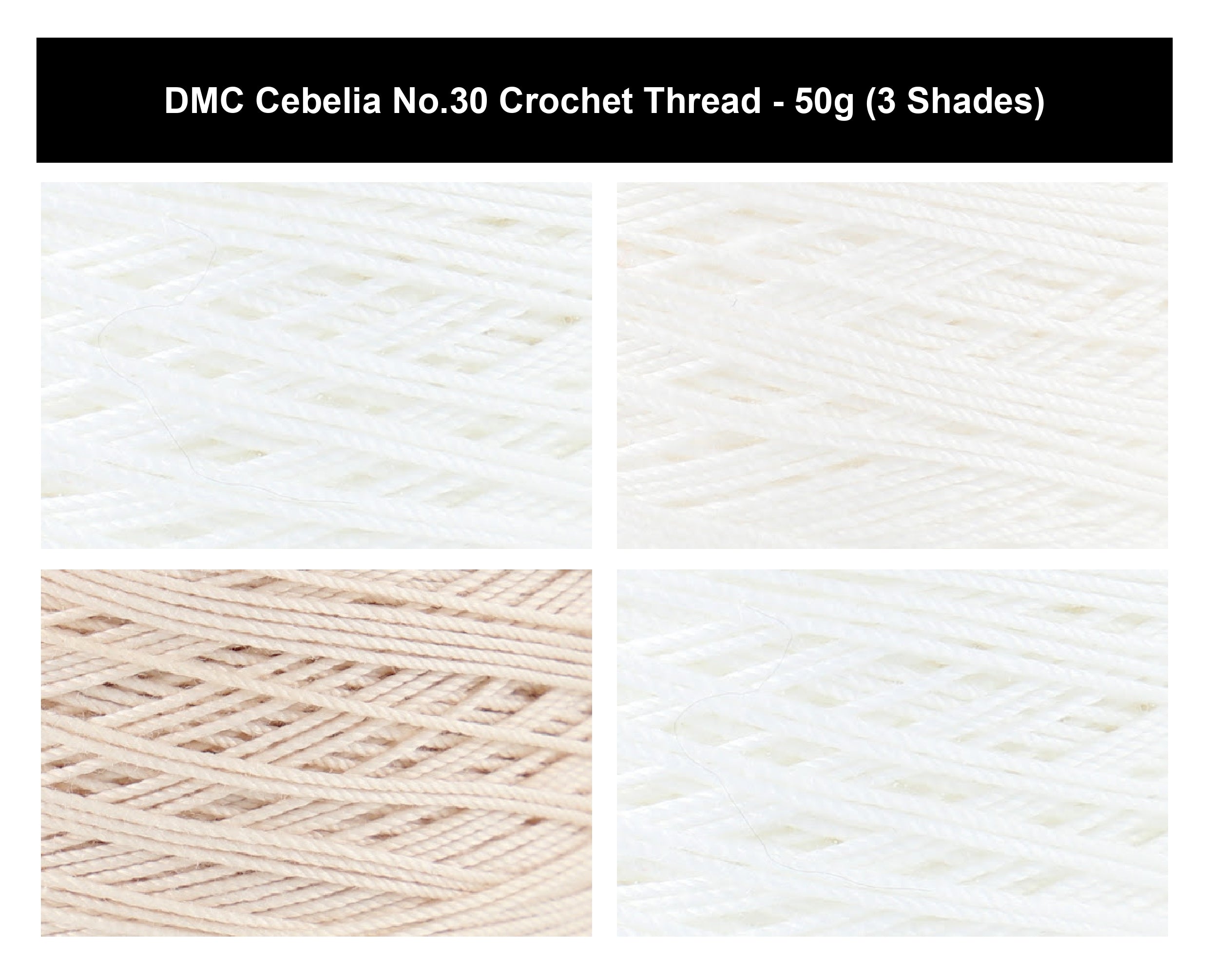 DMC Cebelia No.30 Crochet Thread Yarn - 50g, Double Mercerised Three-cord 100% Cotton Fade Resistant Knitting Yarn for Decorative Lacework, Doilies & Crafting