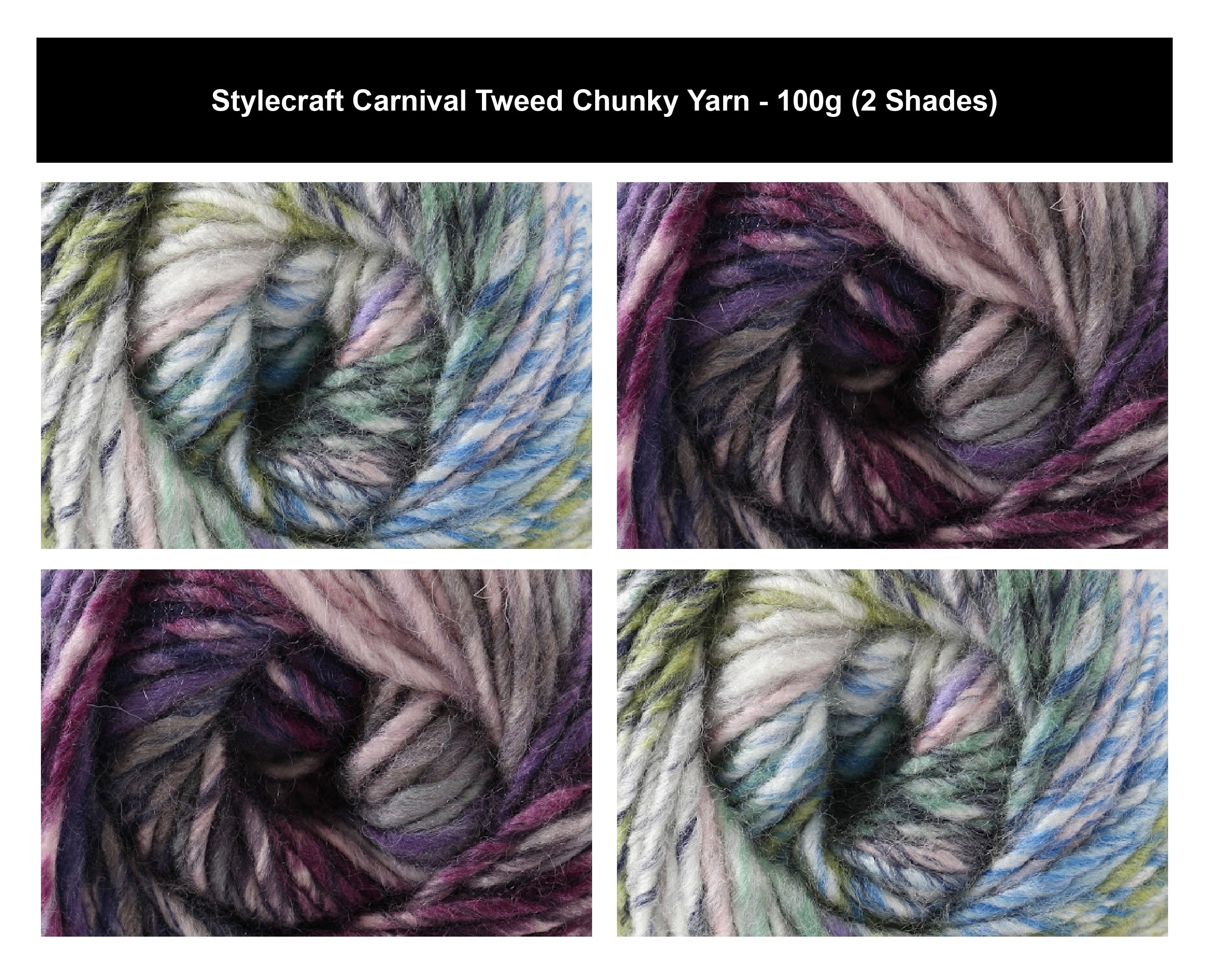 Stylecraft Carnival Tweed Crochet Chunky Yarn - 100g, Acrylic Wool Blend Colour Changing Multicolour Twisted Double Knitting Yarn for Cardigans, Jumpers & Headwear