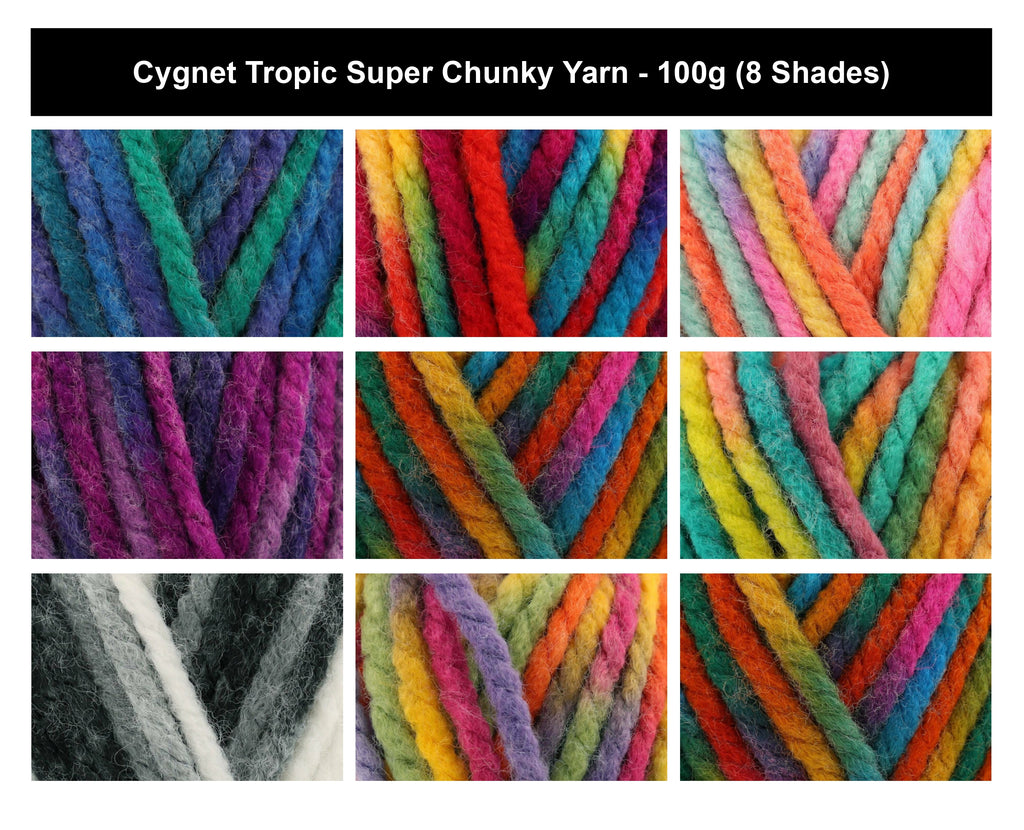 Cygnet Tropic Super Chunky Knitting Yarn - 100g, 100% Acrylic Variegated Crochet Yarn for Blankets, Scarves, Cushions & Home Accessories