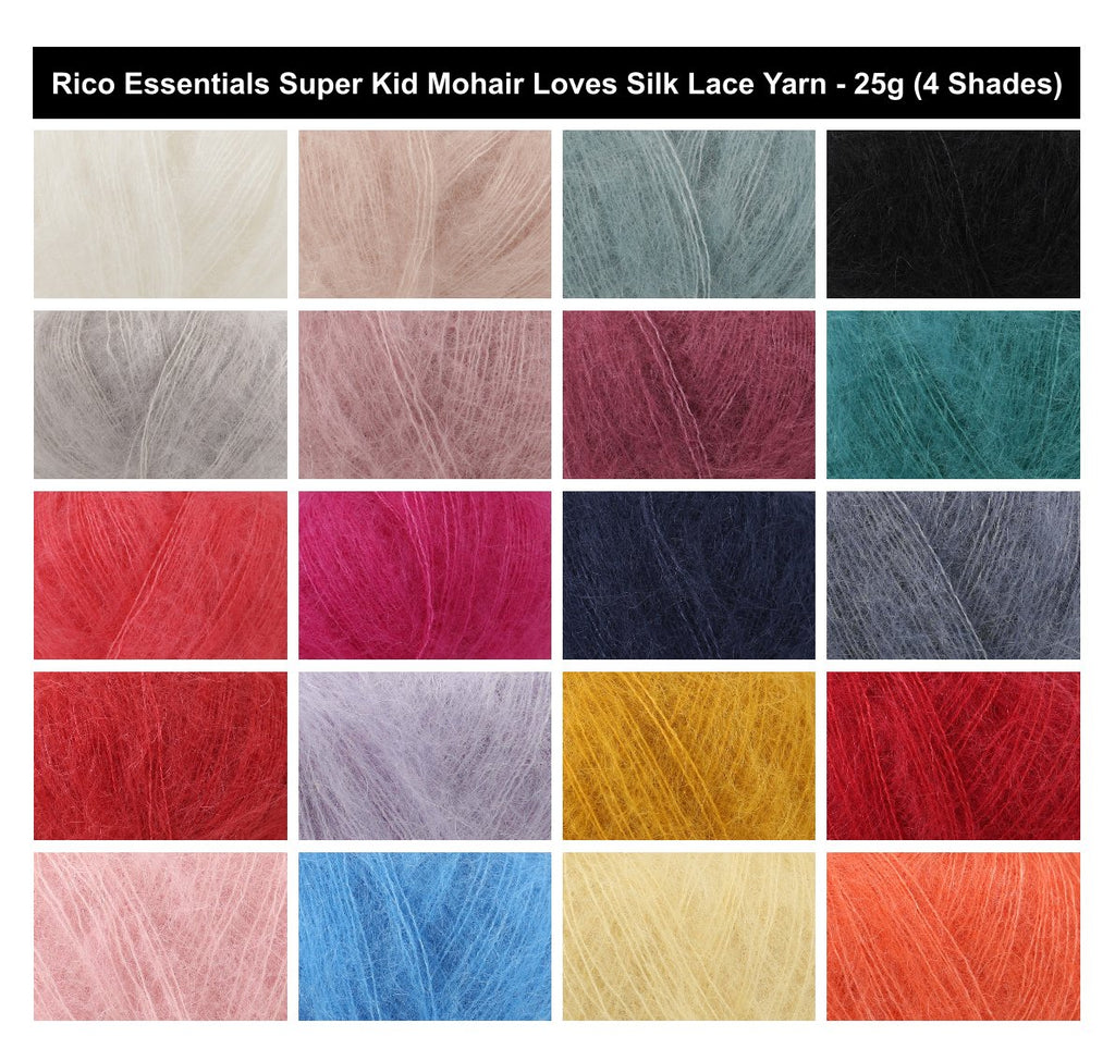 Rico Essentials Super Kid Mohair Loves Silk Lace Yarn - 25G, Luxury Mohair Silk Blend Brushed Halo Knitting & Crochet Yarn Thread for Cardigans, Jumper & Sweaters