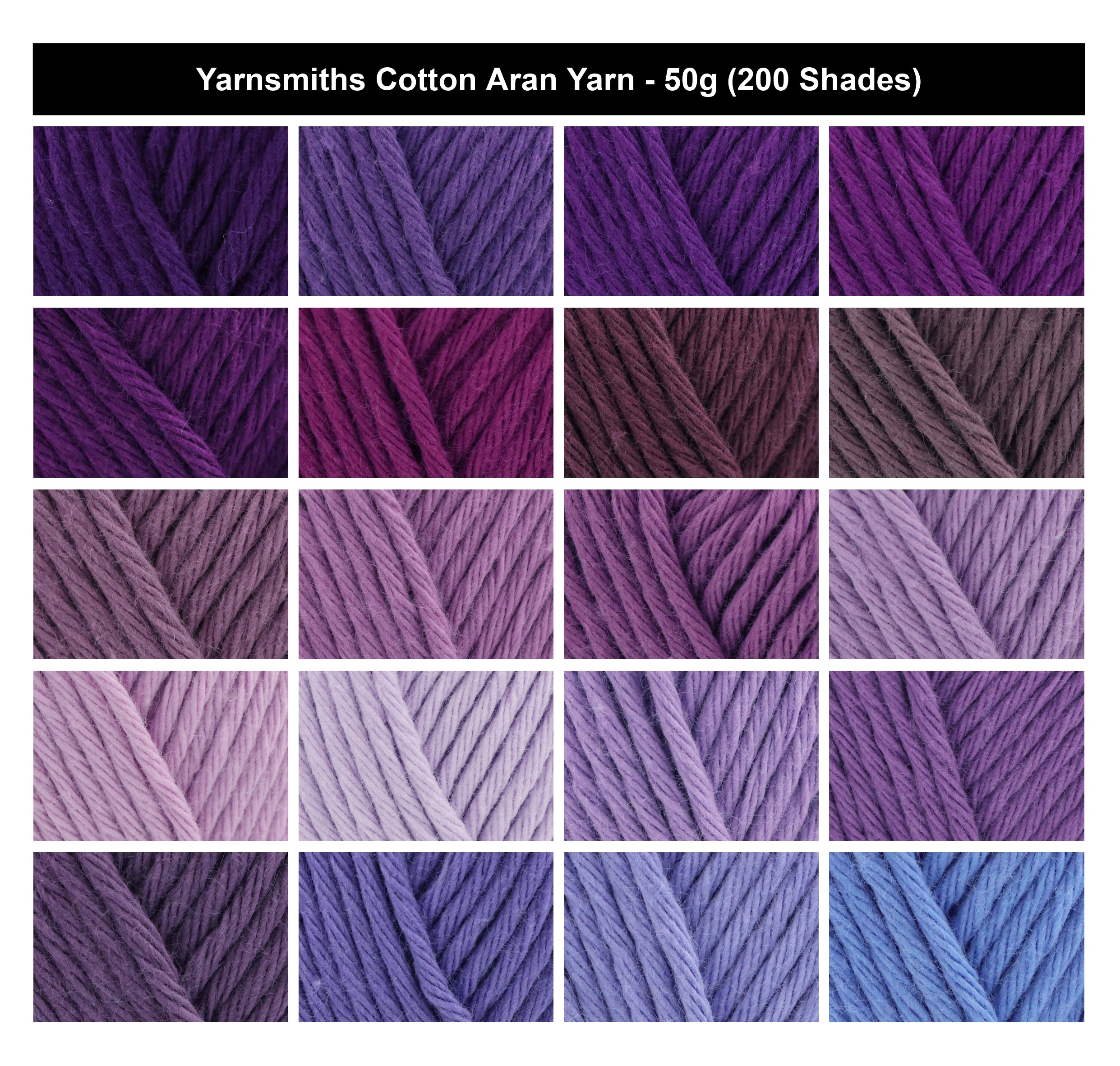Yarnsmiths Cotton Aran Yarn - 50g, Luxury 100% Cotton Anti-Split Soft Knitting Wool Yarn with Matte Finish for Toys & Homewares