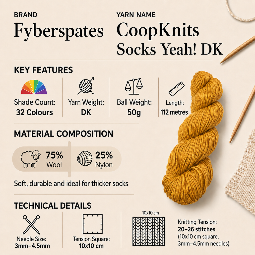 Fyberspates CoopKnits Socks Yeah! DK Yarn - 50g, Wool & Nylon Blend Hand dyed Colourful Double Crochet & Knitting Wool for Garments, Hats & Everyday Accessories