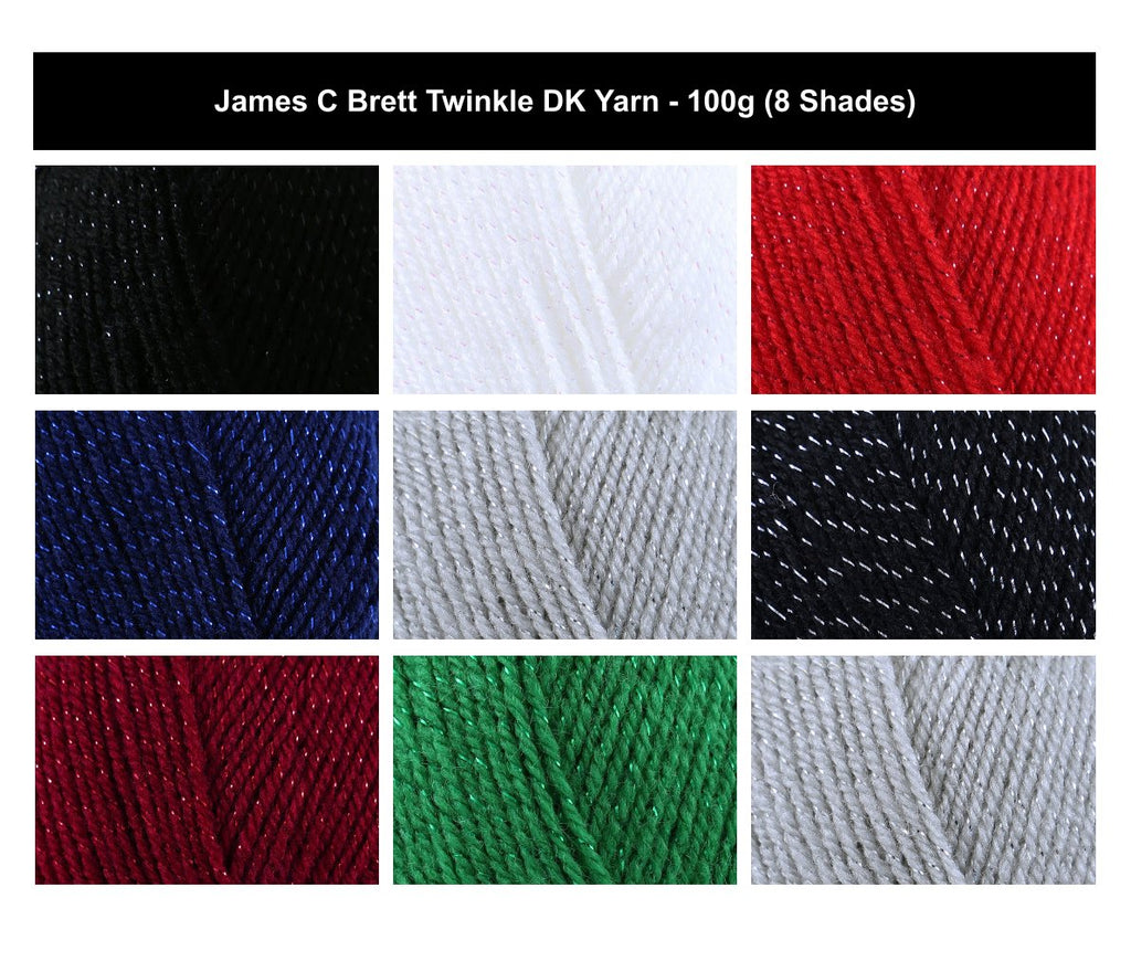 James C Brett Twinkle DK Yarn - 100g, Sparkly Polyester Acrylic Blend Crochet Double Knitting Wool with Metallic Thread for Gloves, Hats, Scarves & Accessories