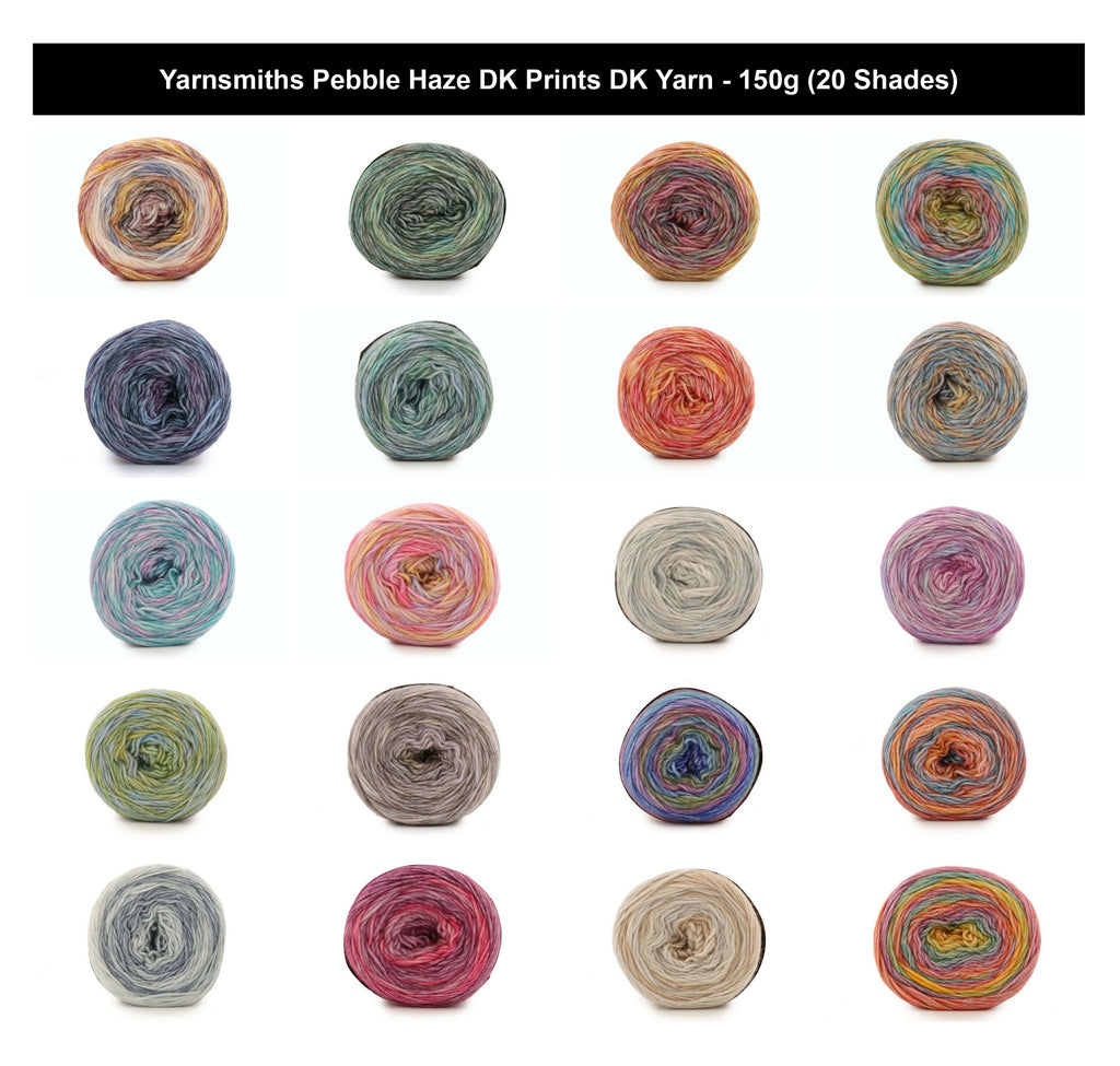 Yarnsmiths Pebble Haze DK Prints Yarn - 150g, Cotton Acrylic Blend Variegated Stonewashed Soft Double Knitting Crochet Yarn Cake For Blankets and Garments
