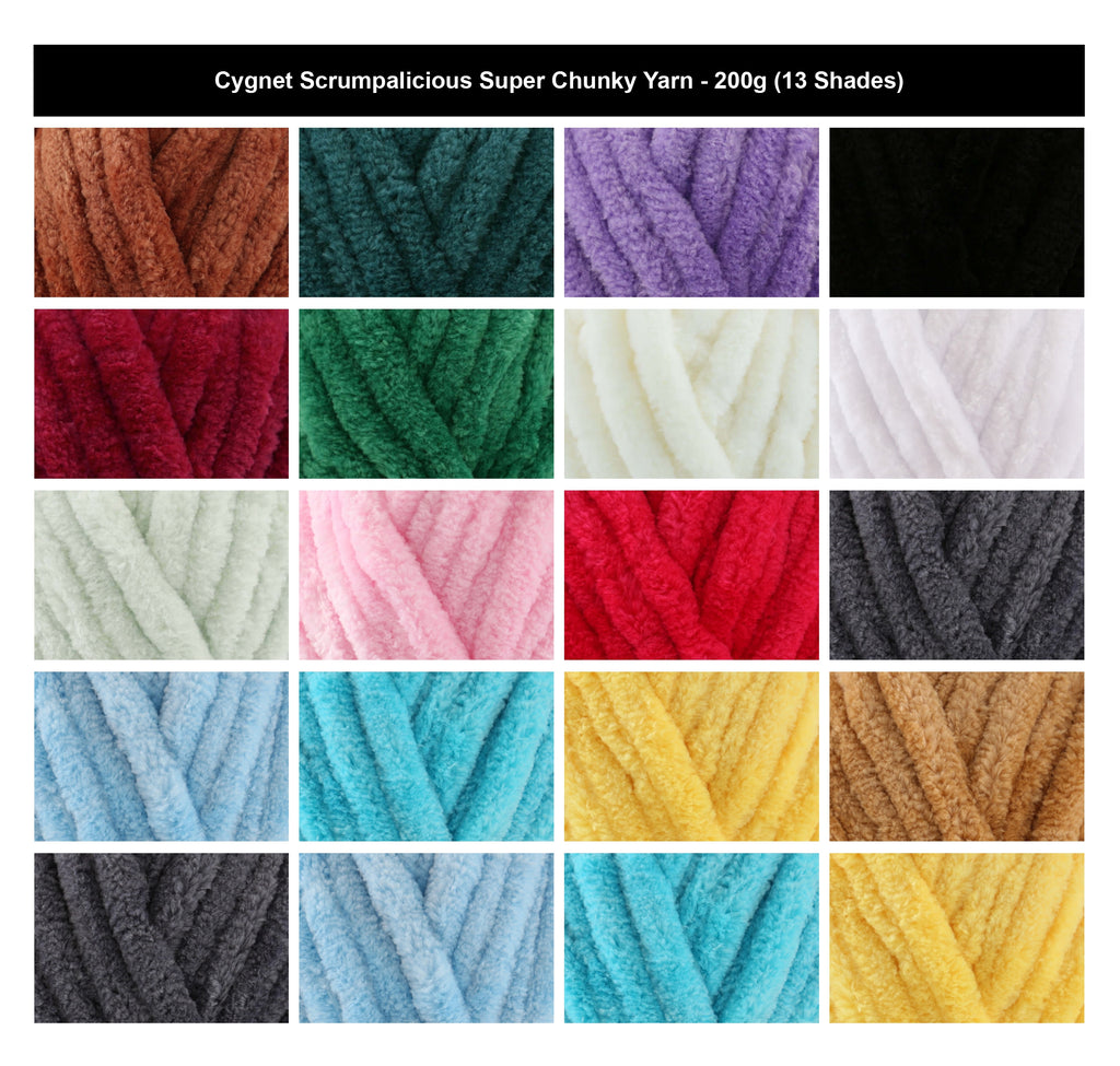 Cygnet Scrumpalicious Super Chunky Yarn - 200g, Soft 100% Polyester Crochet Knitting Velvety Finish Chenille Yarn for Blankets, Oversized Knitwear & Cushions