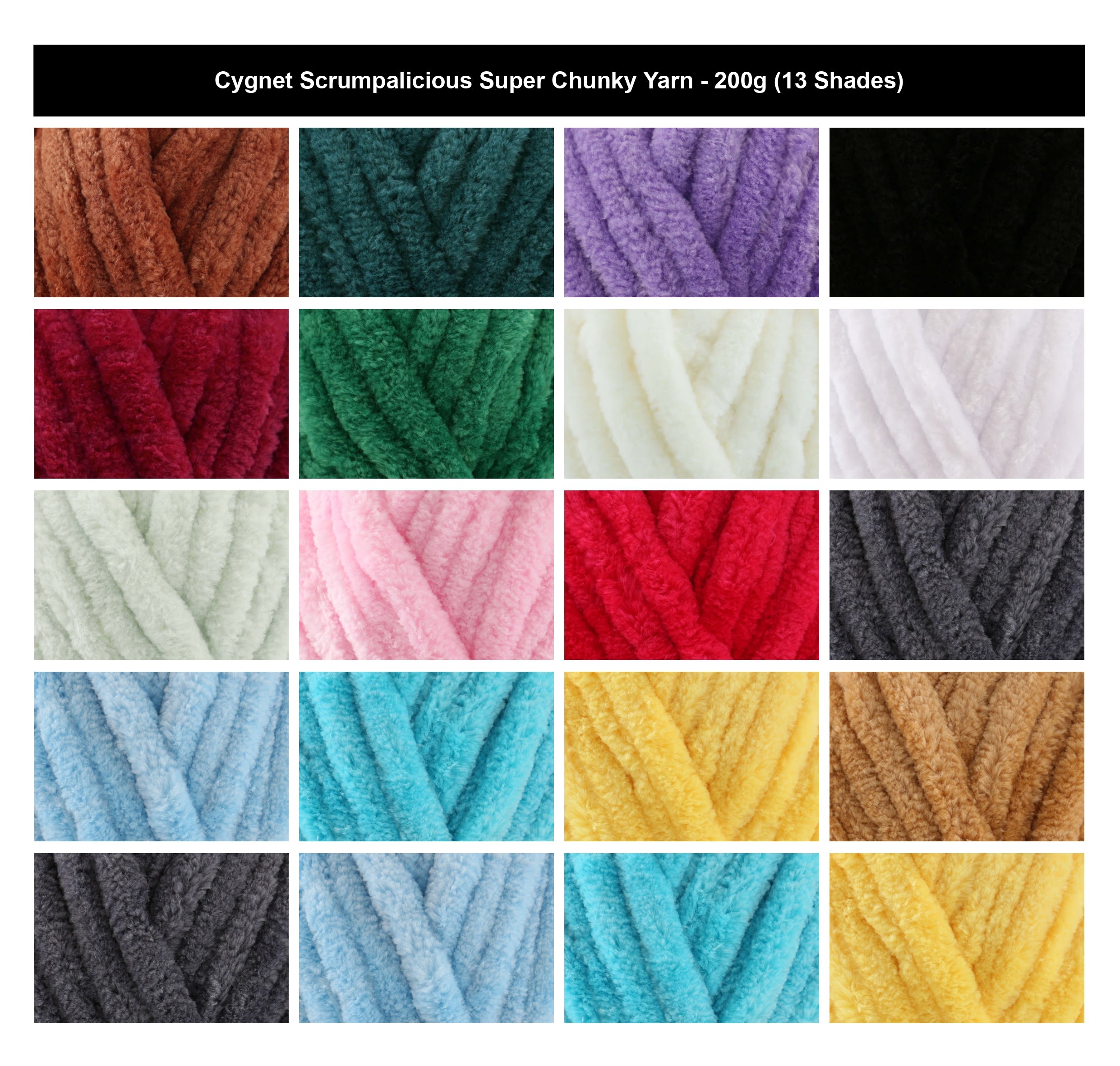 Cygnet Scrumpalicious Super Chunky Yarn - 200g, Soft 100% Polyester Crochet Knitting Velvety Finish Chenille Yarn for Blankets, Oversized Knitwear & Cushions