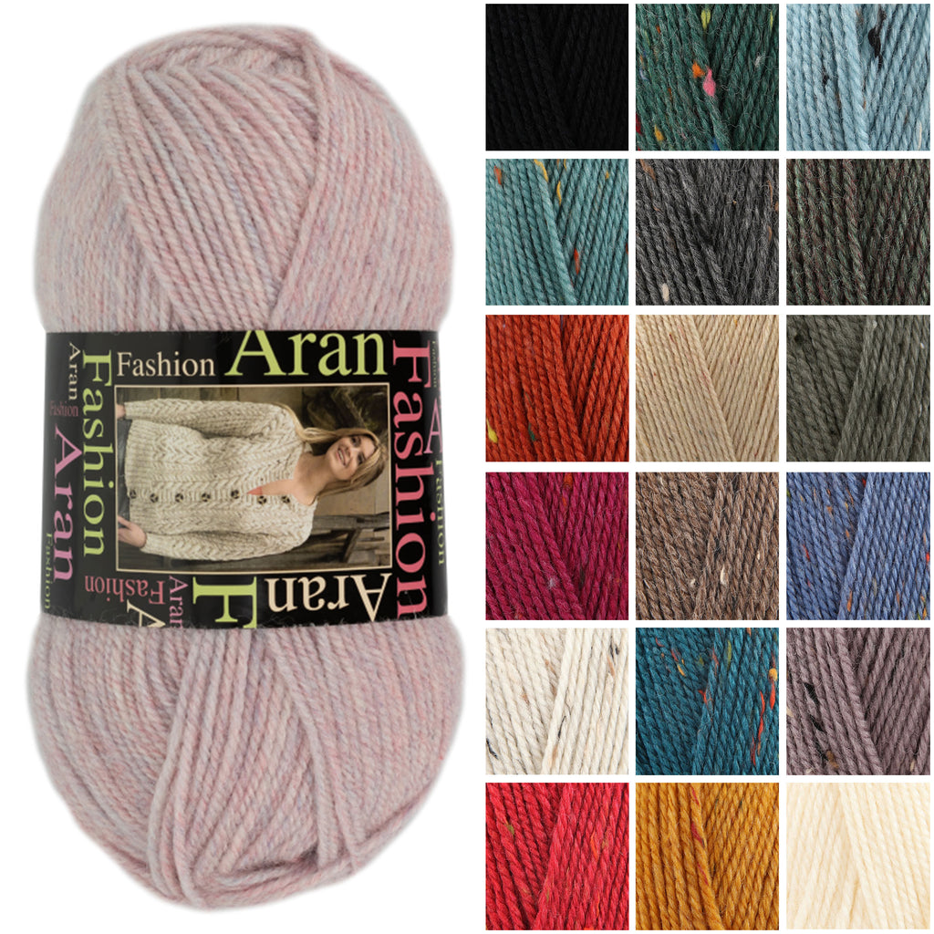 King Cole Fashion Aran Yarn 70% Acrylic & 30% Wool, Soft Warm Aran Knitting & Crochet Yarn 800m for Jumpers & Winter Accessories - 400g