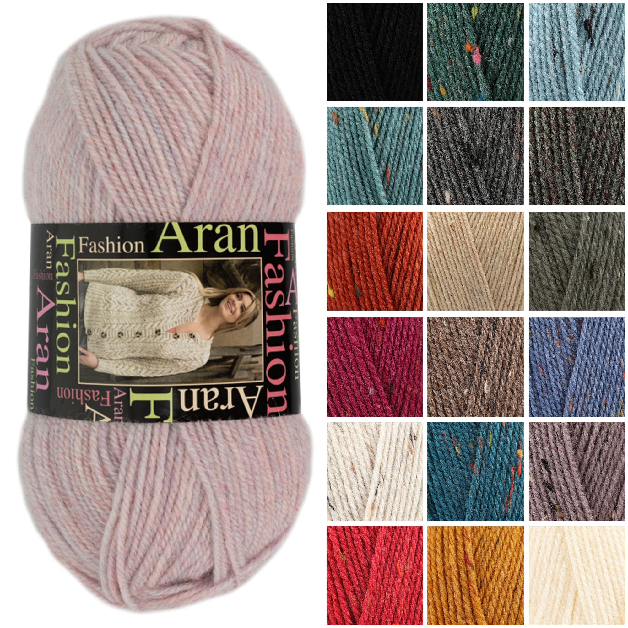 King Cole Fashion Aran Yarn 70% Acrylic & 30% Wool, Soft Warm Aran Knitting & Crochet Yarn 800m for Jumpers & Winter Accessories - 400g