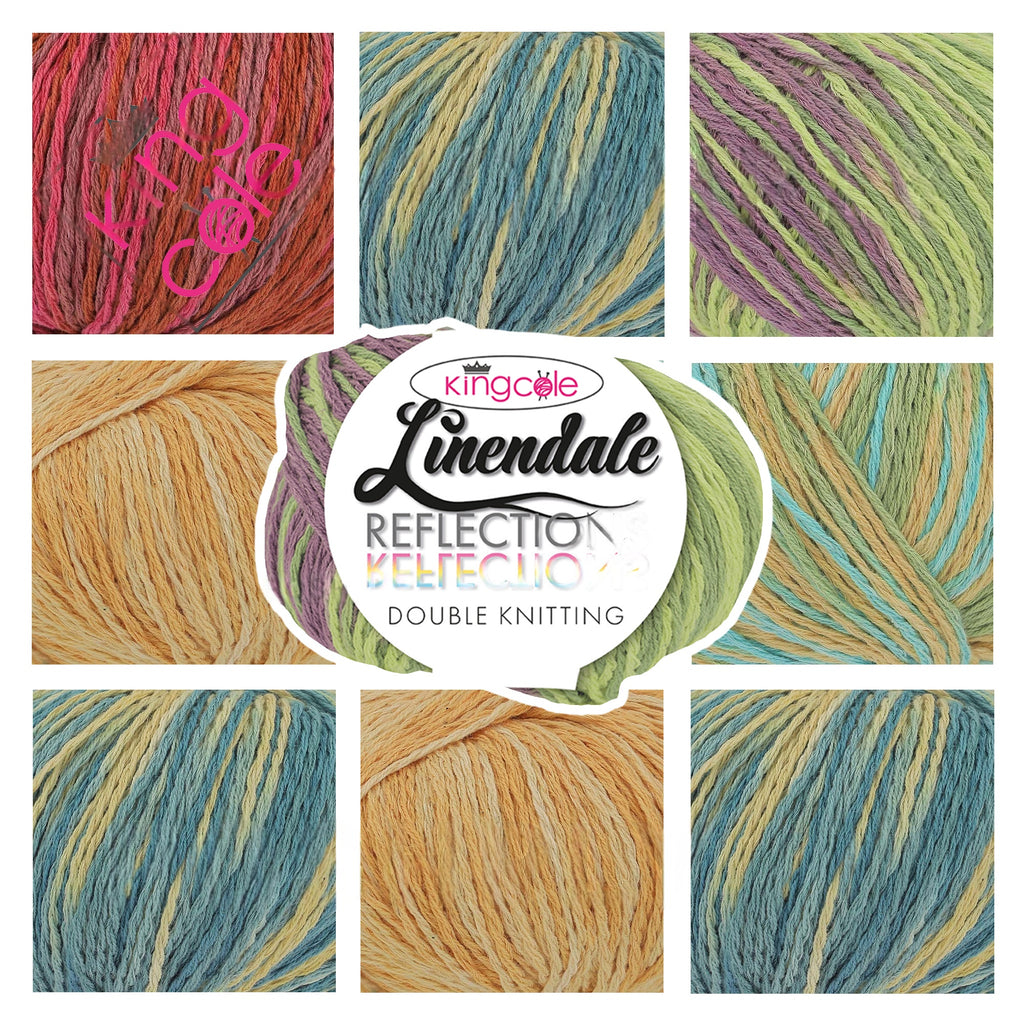 King Cole Linendale Reflections DK Yarn 57% Cotton, 30% Viscose & 13% Linen Variegated Double Knit Yarn 120m for Knit & Crochet - 50g
