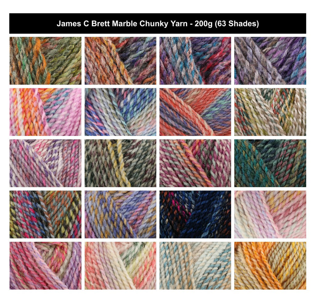 James C Brett Marble Chunky Yarn - 200g, 100% Acrylic Contrast Colour Bright & Earthy Shades Crochet & Knitting Wool for Sweaters, Cardigans, Blankets & Cushions