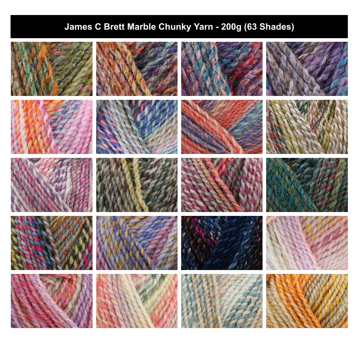 James C Brett Marble Chunky Yarn - 200g, 100% Acrylic Contrast Colour Bright & Earthy Shades Crochet & Knitting Wool for Sweaters, Cardigans, Blankets & Cushions