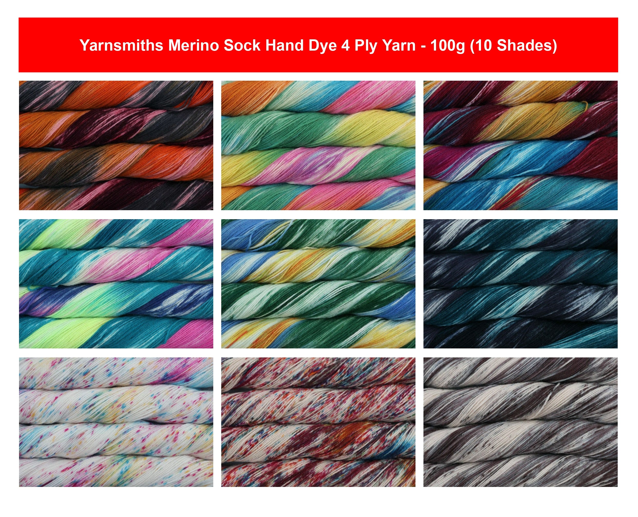 Yarnsmiths Merino Sock Hand Dye 4 Ply Yarn - 100g, Luxury Merino Wool Nylon Blend Hand Dyed Crochet Knitting Sock Yarn for Socks, Lace Shawls & Cowls