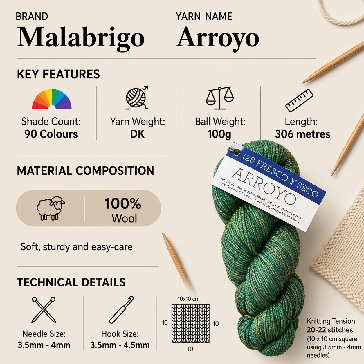 Malabrigo Arroyo DK Crochet Yarn - 100g, 100% Superwash Merino Wool, Hand Kettle-Dyed Lightweight Knitting & Crochet Yarn for Soft Baby & Garment