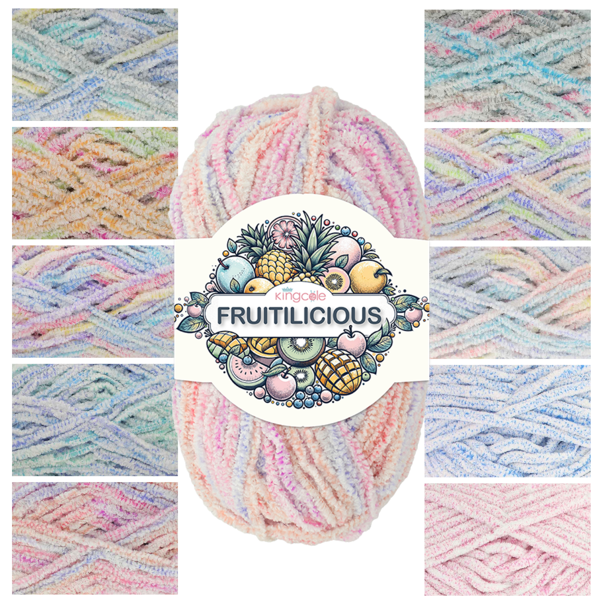 King Cole Fruitilicious Chunky Yarn 100% Polyester Soft Fluffy Pastel Yarn 80 m for Baby & Kids Knitting & Crochet Projects - 100g
