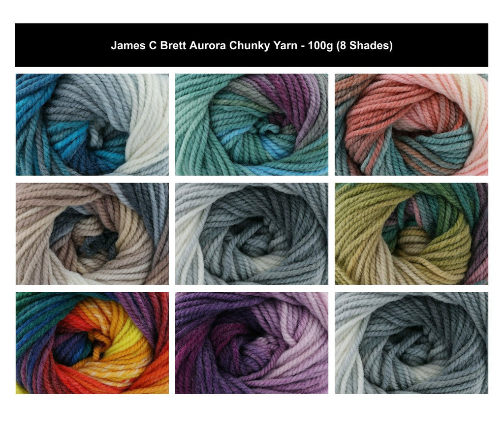 James C Brett Aurora Chunky Crochet Yarn - 100g, Acrylic & Wool Blend Self-Striping Knitting Wool for Blankets & Winter Garments