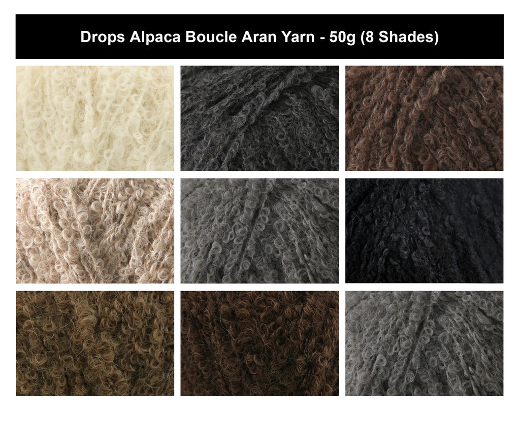 Drops Alpaca Boucle Aran Crochet Yarn - 50g, Luxury Alpaca, Wool & Polyamide Blend Lightweight Knitting Wool Yarn for Garments, Scarves & Accessories