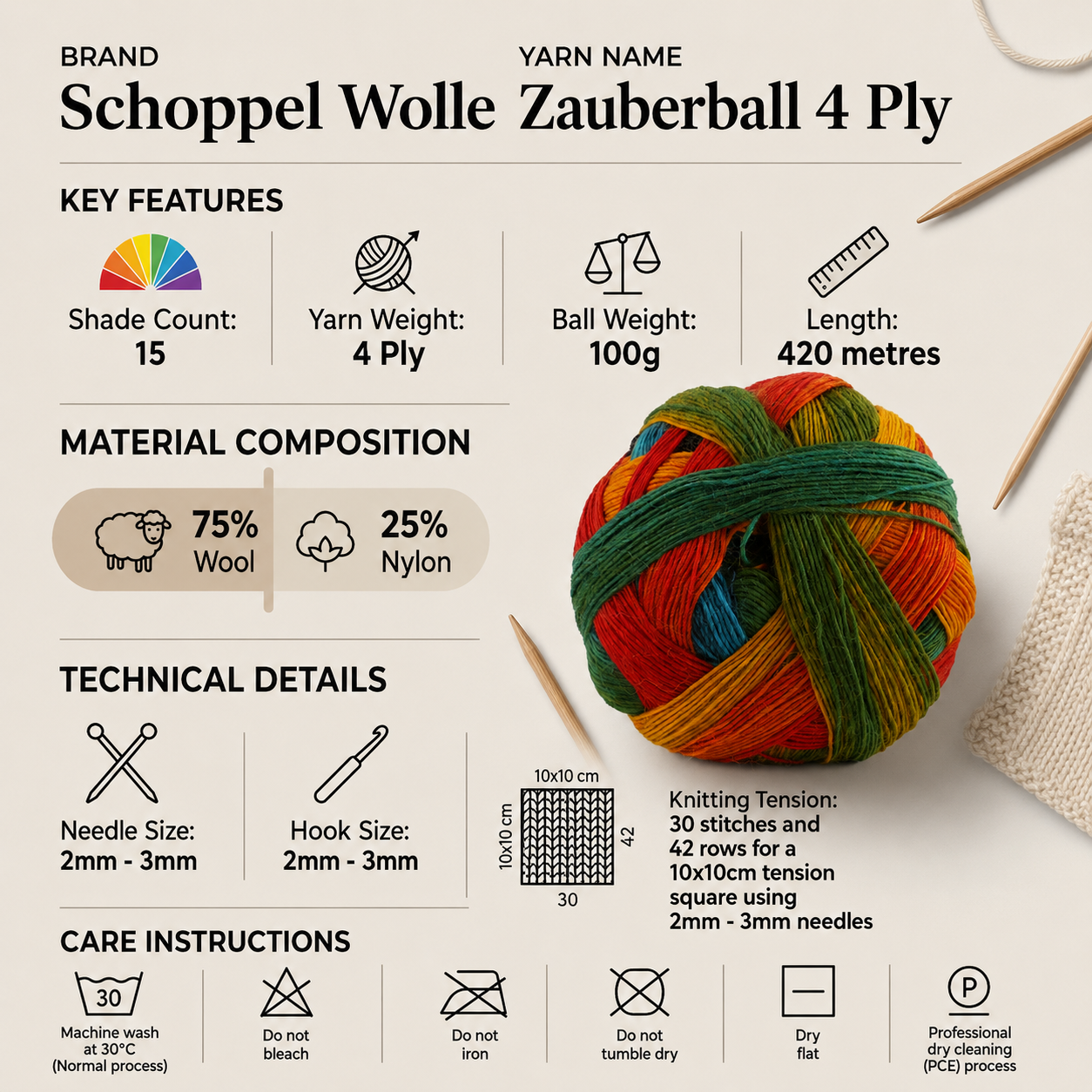 Schoppel Wolle Zauberball 4 Ply Yarn - 100g, Wool & Nylon Blend Self-Patterning Multicolour Crochet & Knitting Wool for Socks, Shawls, Gloves & Accessories