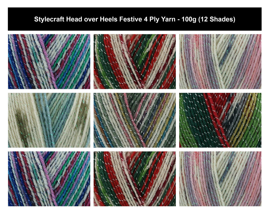 Stylecraft Head Over Heels Festive Knitting Yarn - 100g, Wool Polyamide Metalized Polyester Blend Crochet Glitter Sparkle Yarn for Christmas Projects