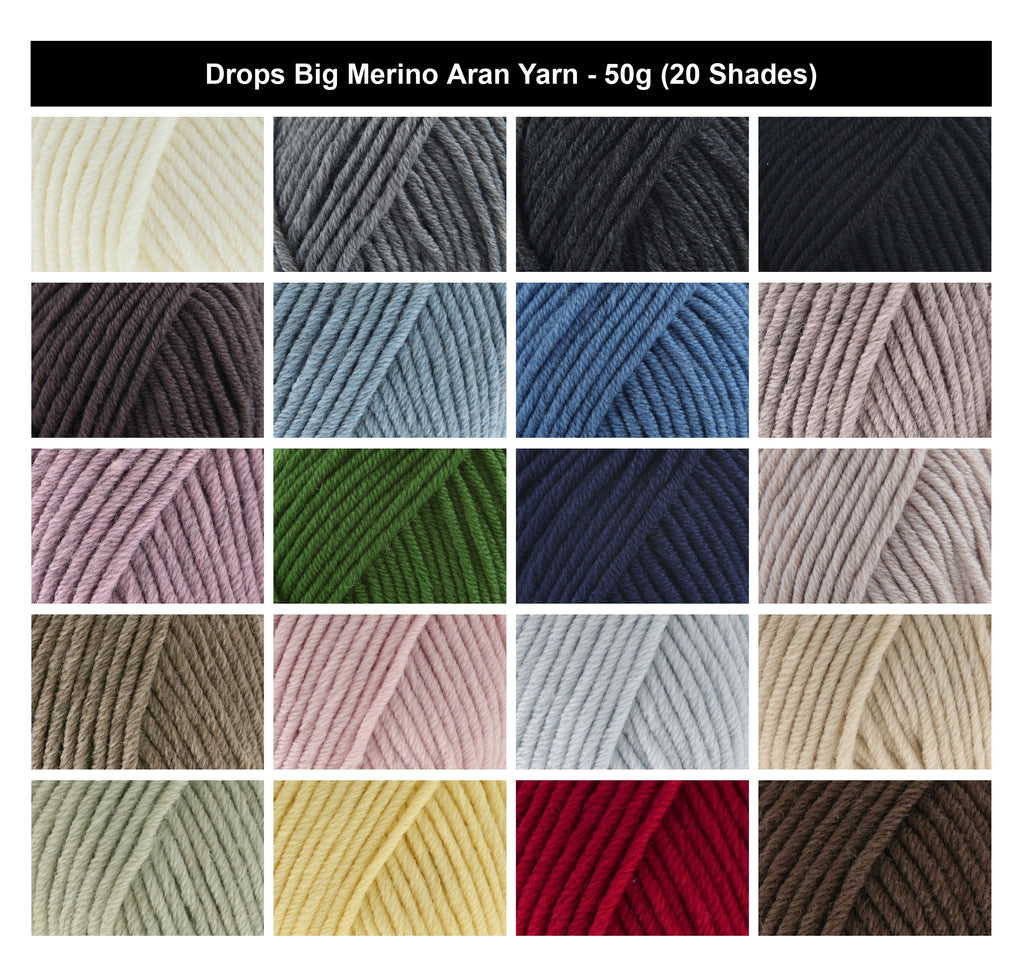 Drops Big Merino Aran Crochet Yarn - 50g, Luxury 100% Merino Wool Soft Texture Cable Knitting Yarn for Garments, Accessories & Structured Patterns