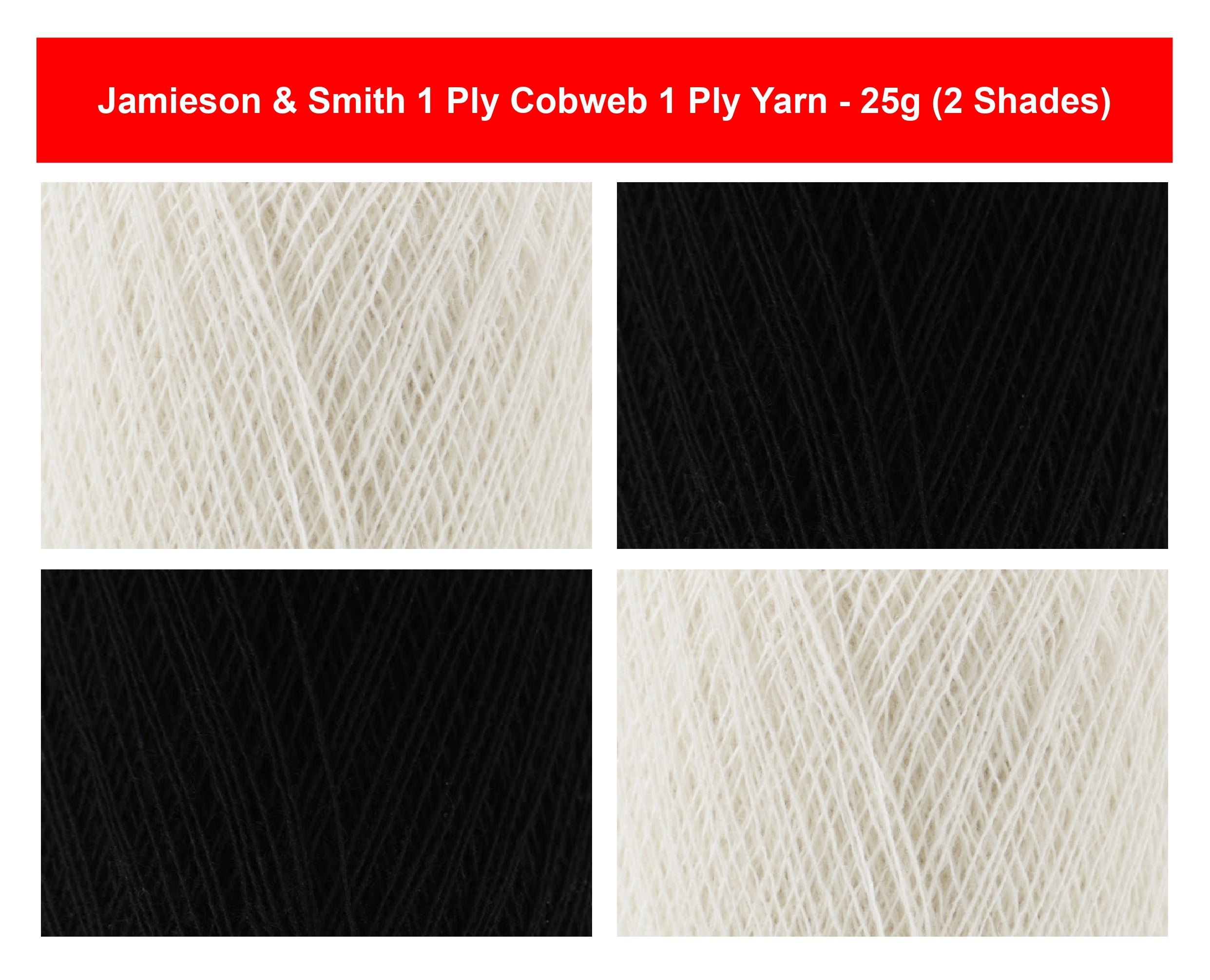 Jamieson & Smith 1 Ply Cobweb Crochet Yarn - 25g, Ultra-Fine 100% Wool Lambswool & Shetland Lace Weight Knitting Wool Yarn for Shawls, Scarves, Stoles & Christening Robes