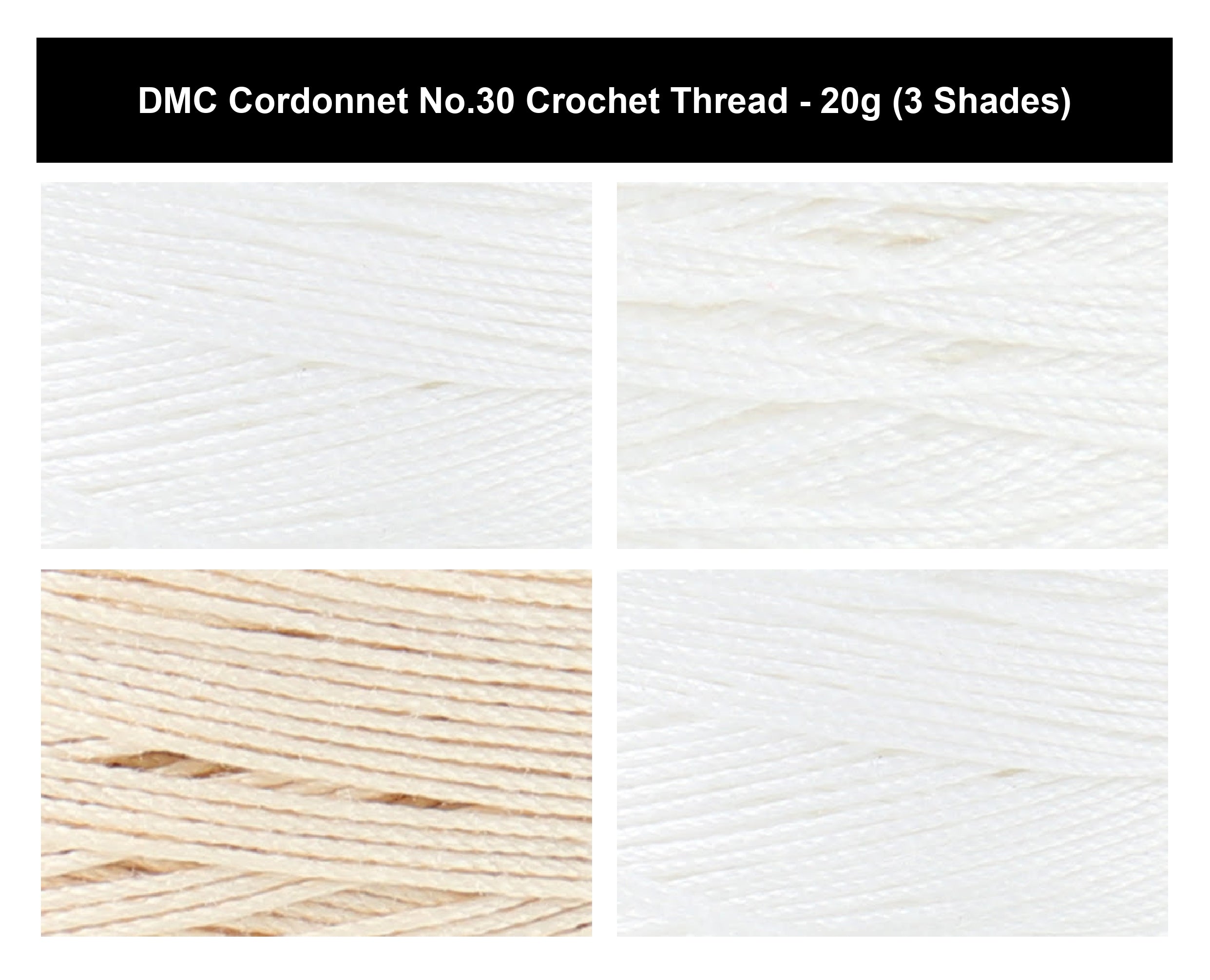 DMC Cordonnet No.30 Crochet Thread Yarn - 20g, 100% Double Mercerised Cotton, 6-Ply High-Gloss Strong Knitting Thread for Lacework, Doilies & Crafts