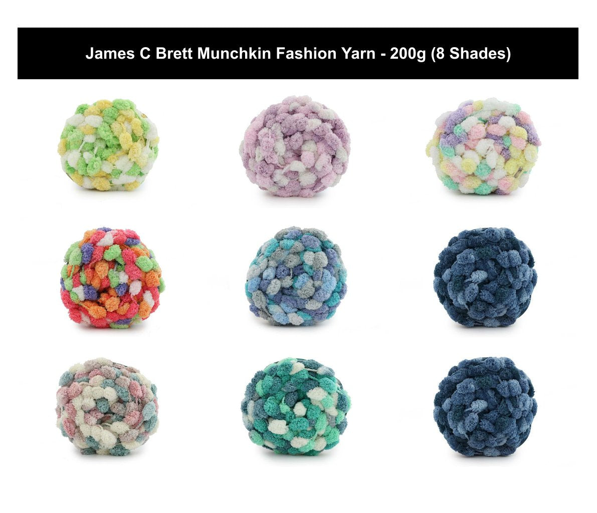 James C Brett Munchkin Pom Pom Yarn - 200g, 100% Polyester Fashion Super Chunly Novelty Wool for Knitting & Crochet Baby Blankets
