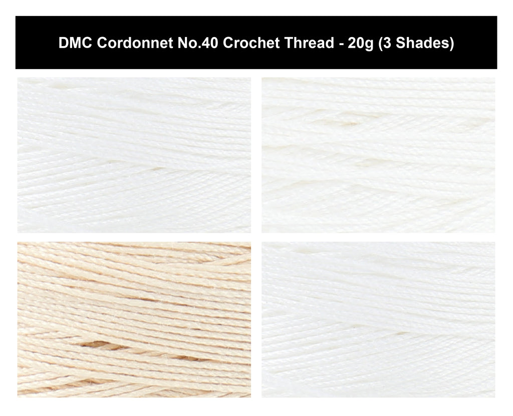 DMC Cordonnet No.40 Crochet Thread Yarn - 20g, 100% Double Mercerised Cotton, 6-Ply High-Gloss Strong Knitting Thread for Lacework, Doilies & Crafts