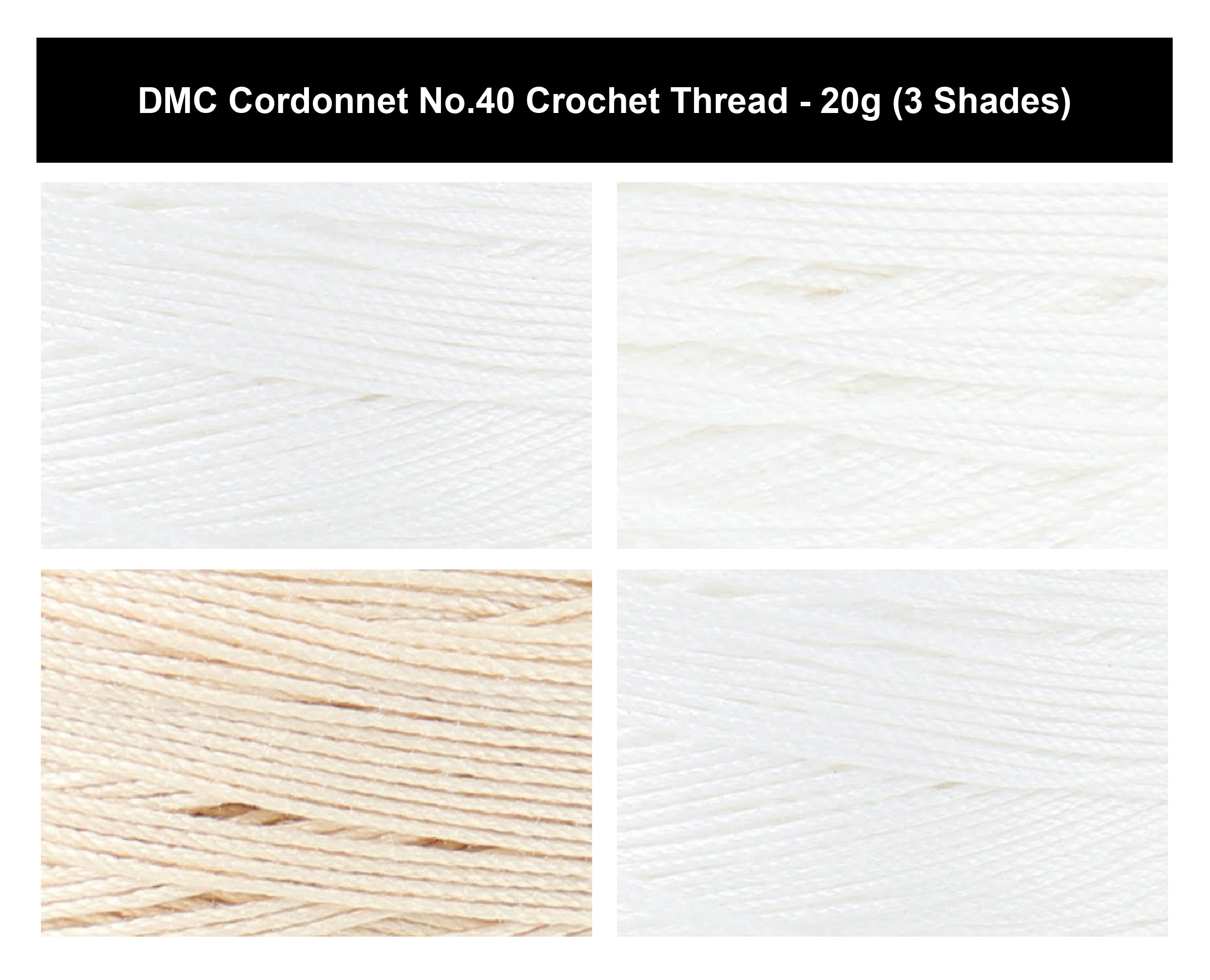 DMC Cordonnet No.40 Crochet Thread Yarn - 20g, 100% Double Mercerised Cotton, 6-Ply High-Gloss Strong Knitting Thread for Lacework, Doilies & Crafts