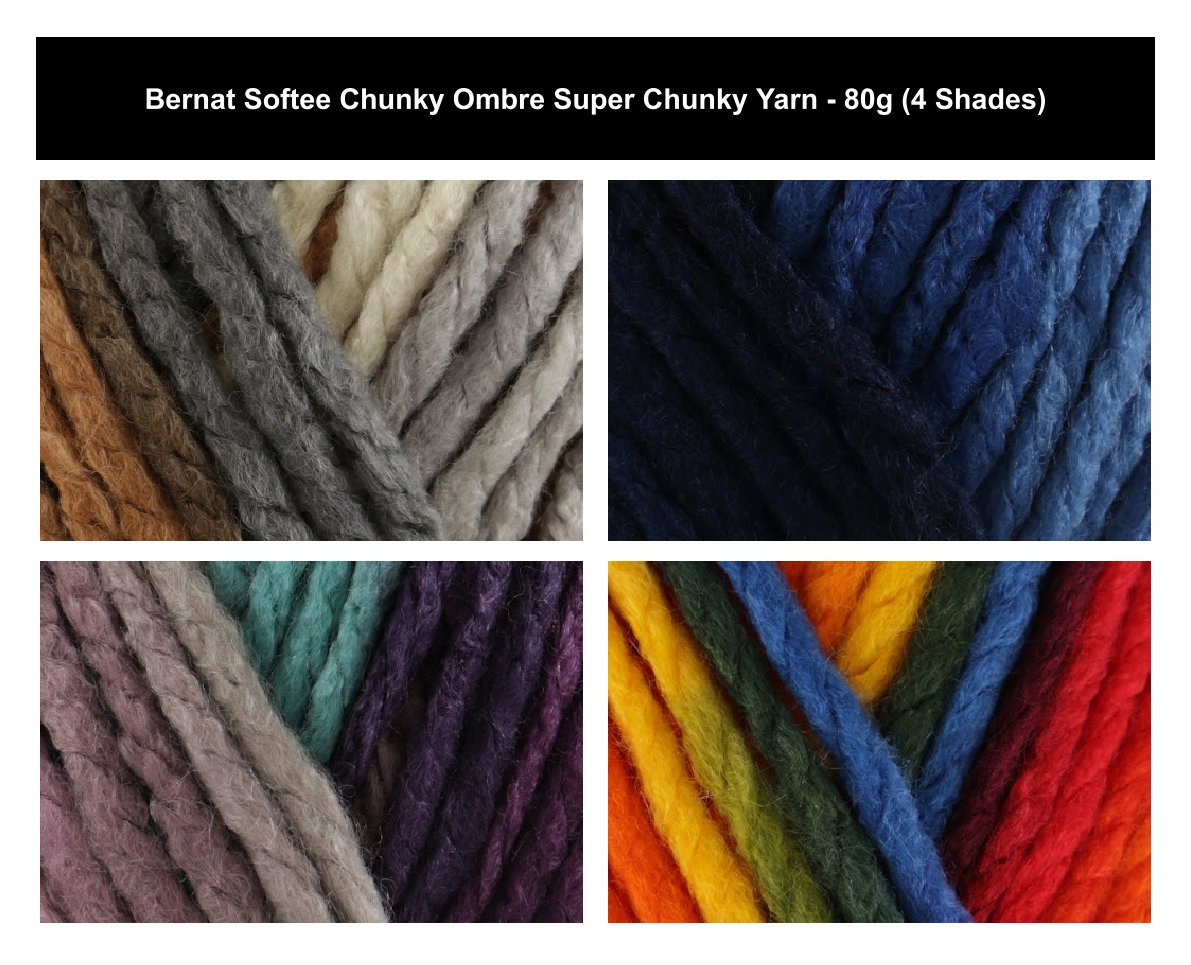 Bernat Softee Chunky Ombre Super Chunky Yarn - 80G, 100% Acrylic Multi Colour Soft Thick Ombre Knitting Wool for Crochet Blankets, Scarves, Sweaters & Accessories