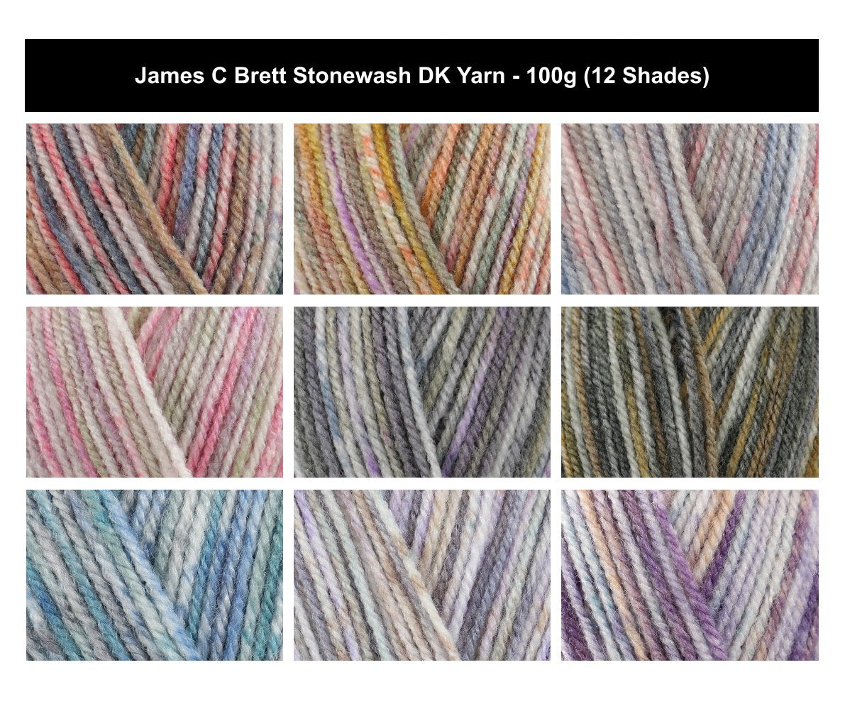 James C Brett Stonewash DK Yarn - 100g, 100% Acrylic Double Knitting Variegated Crochet Wool for Fashionable Modern Cardigans, Jumpers, Sweaters & Jackets