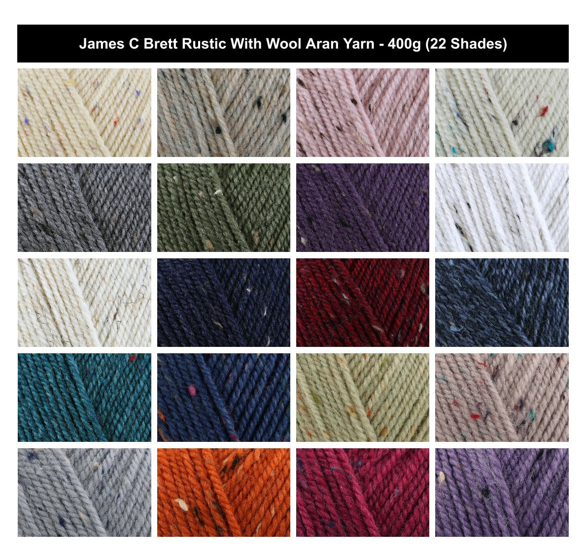 James C Brett Rustic With Wool Aran Yarn - 400g, Acrylic, Wool & Viscose Blend Crochet & Knitting Yarn for Jumpers, Sweaters, Cardigans & Jackets