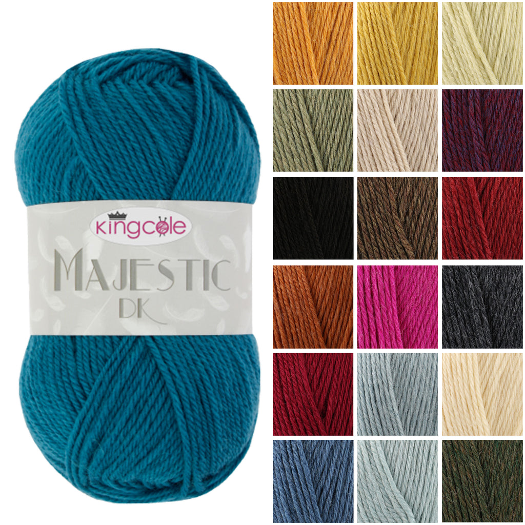 King Cole Majestic DK Yarn 50% Wool, 30% Acrylic & 20% Polyamide, Soft Durable Double Knit Yarn 121m for Knit & Crochet - 50g