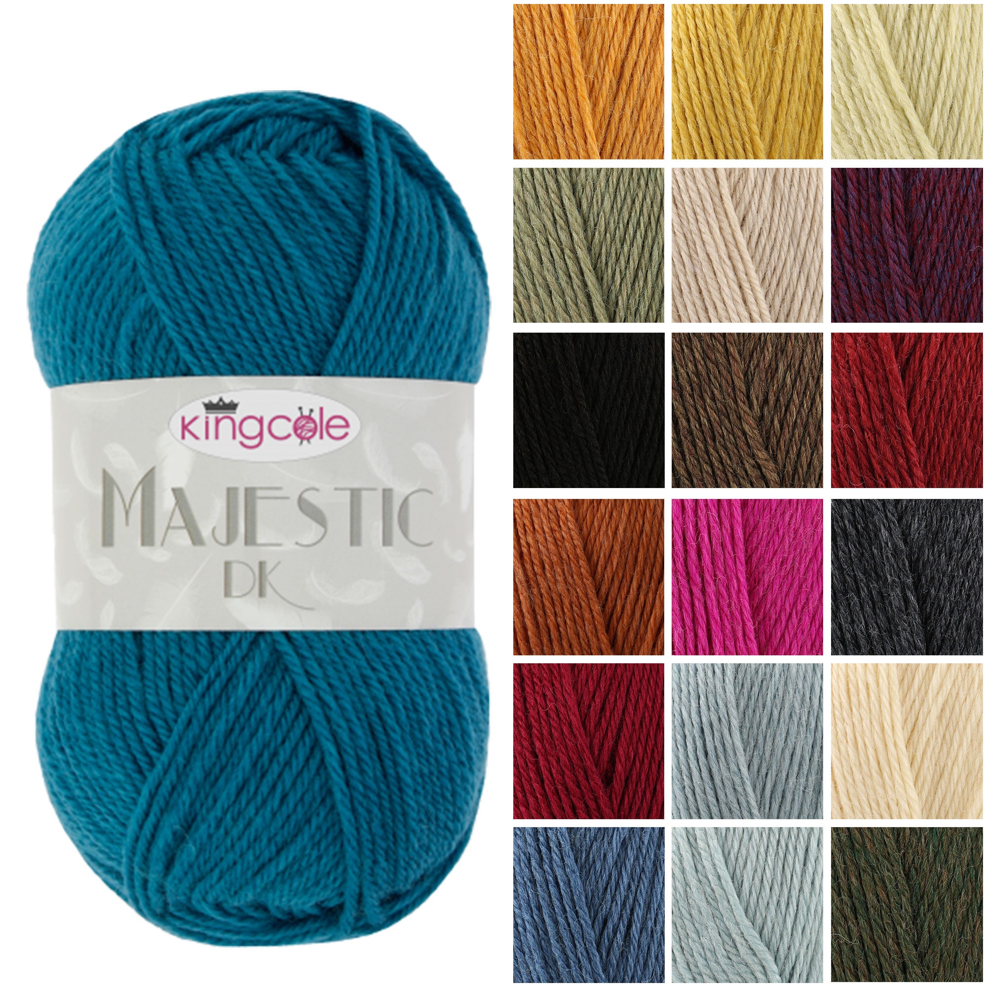 King Cole Majestic DK Yarn 50% Wool, 30% Acrylic & 20% Polyamide, Soft Durable Double Knit Yarn 121m for Knit & Crochet - 50g