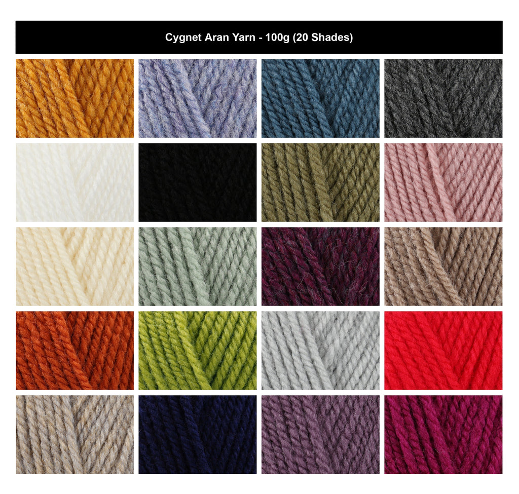 Cygnet signature Aran Crochet Yarn - 100g, 100% Acrylic Versatile Classic Shades Knitting Yarn for Ladies Knitwear and Mens Jumpers