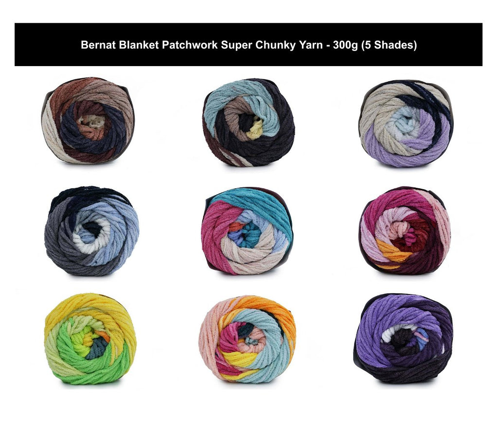 Bernat Blanket Patchwork Super Chunky Yarn - 300G, 100% Polyester Self-Striping Chenille Soft Fluffy Knitting Cake Yarn for Crochet Blankets, Throws & Cushions